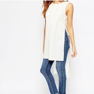 ASOS Side Lace Up Longline Tunic Tank Top White US 2